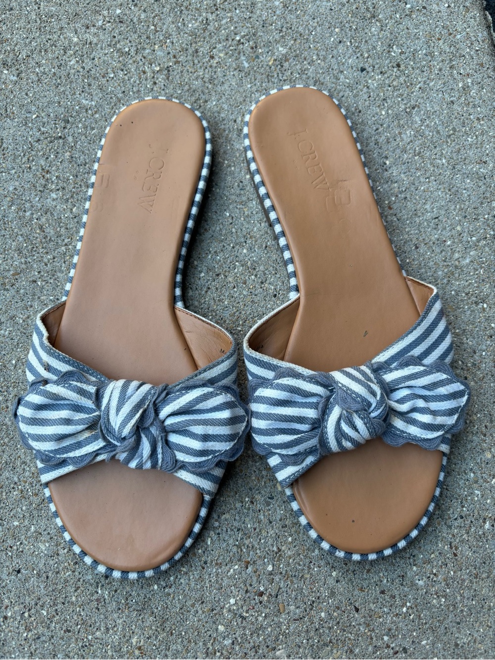 J. Crew Striped Knot Slide Sandals in Blue and White